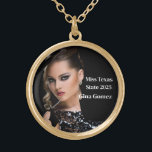 Pageant Queen Gold Plated Necklace<br><div class="desc">This charming,  gold-plated necklace is shown with a sample photo and title text.
Customise this item and change the sample photo and sample text to yours.
Customise with this template.


Licensed Image</div>