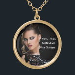 Pageant Queen Gold Plated Necklace<br><div class="desc">This charming,  gold-plated necklace is shown with a sample photo and title text.
Customise this item and change the sample photo and sample text to yours.
Customise with this template.


Licensed Image</div>