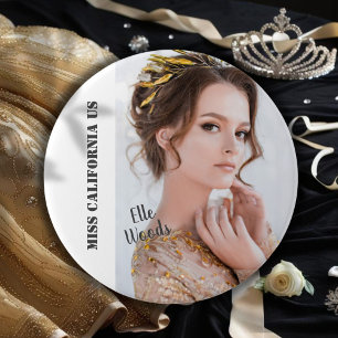 Pageant Sash Button Pin - Photo Light Background