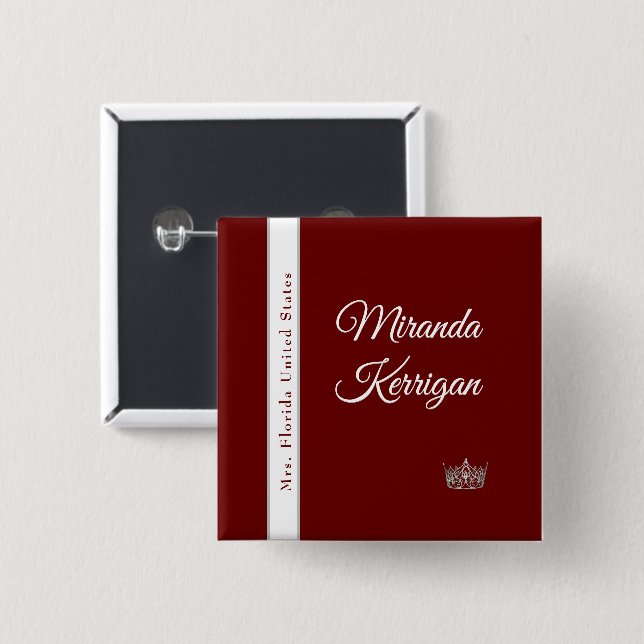 Pageant Sash Button Pin | Red Background Crown (Front & Back)