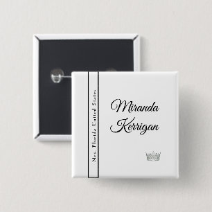 Pageant Sash Button Pin   White Background Crown