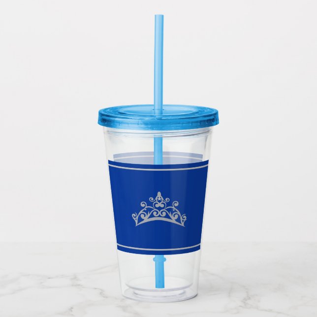 Pageant Silver Crown Blue Acrylic Tumbler (Front)