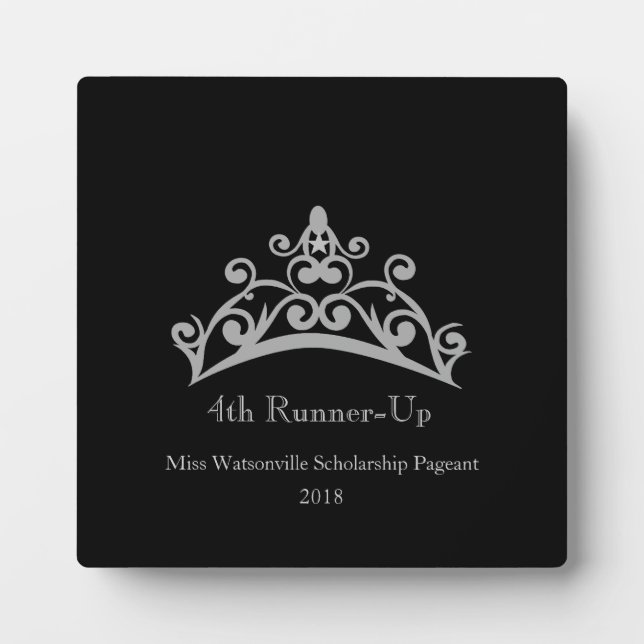 Pageant Silver Tiara Crown 4th Runner-up Plaque (Front)