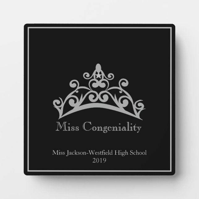 Pageant SLVR Tiara Crown Miss Congeniality Plaque (Front)