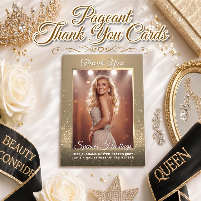 Pageant Thank You Card Gold Frame Sponsor Thanks (Show your appreciation with an elegant pageant thank you card for sponsors & supporters in pageants)