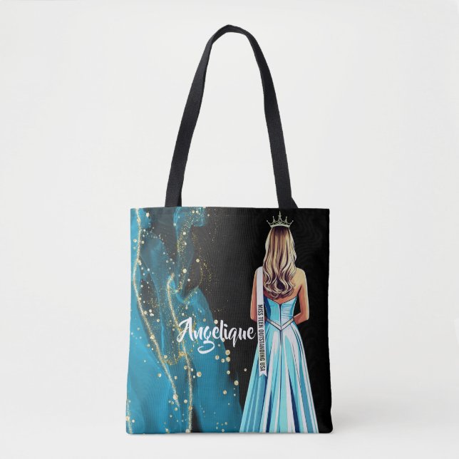 Pageant Tote Bag Blue & Gold Sparkle Pageants (Front)
