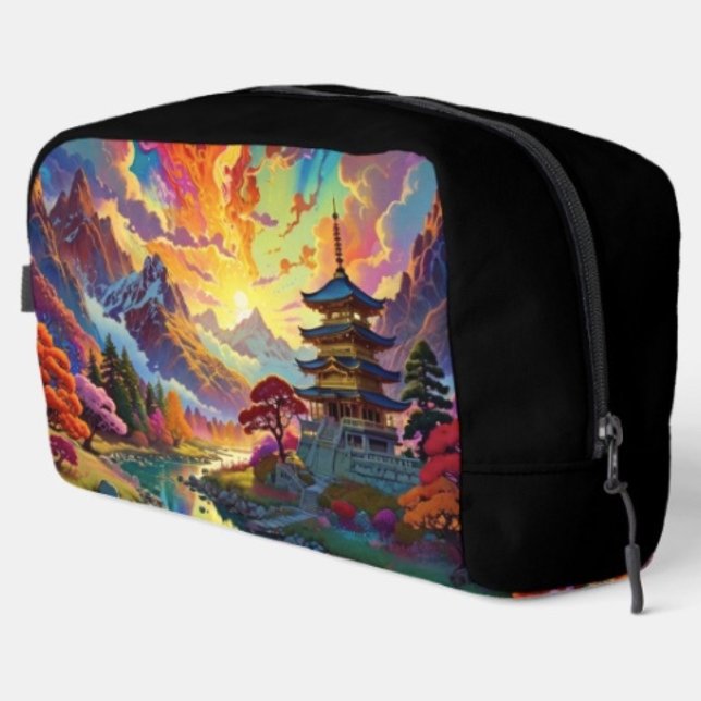 Pagoda and Coloured Landscape Dopp Kit (Vibrant Pagoda  Fantasy Landscape toiletry bag with sturdy polyester fabric  zippered closure. )
