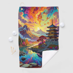 Pagoda and Coloured Landscape Golf Towel
