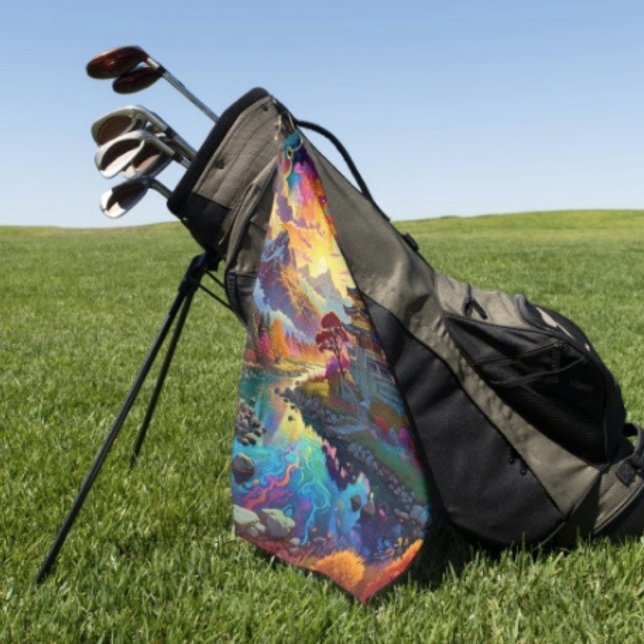 Pagoda and Coloured Landscape  Golf Towel ( Pagoda Landscape Golf Towel  poly blend D: 16" x 24". Grommet brass plated hook. Machine washable.)