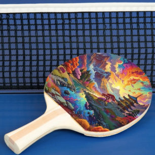 Pagoda and Coloured Landscape Ping Pong Paddle