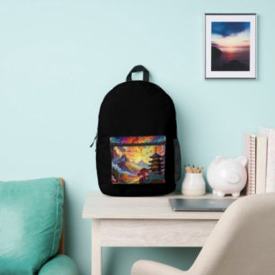 Pagoda and Coloured Landscape Printed Backpack
