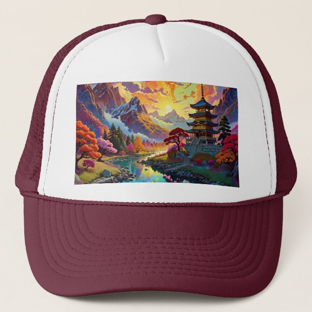 Pagoda and Coloured Landscape  Trucker Hat (Front)