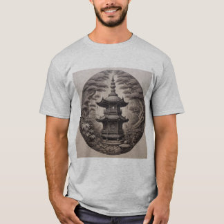 Pagoda Asiática en Bosque Tropical en Ilustración T-Shirt