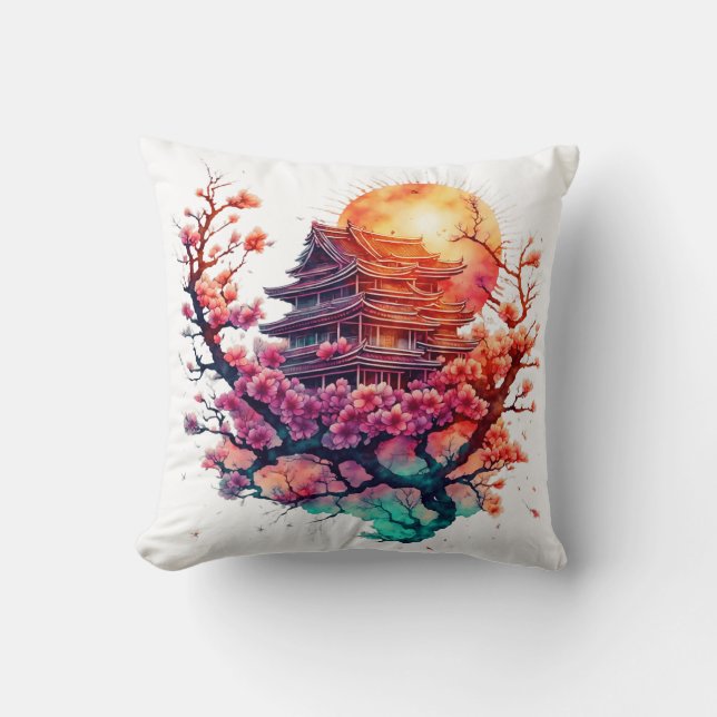  Pagoda & Blossoms Cushion (Front)