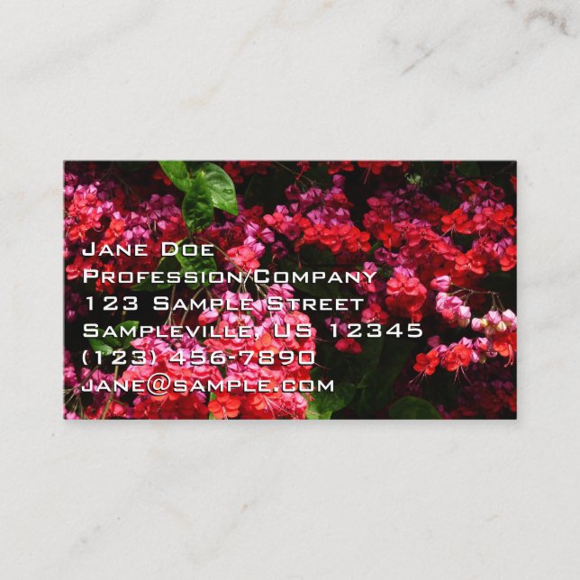 Pagoda Flowers Colorful Red and Pink Business Card (Front)