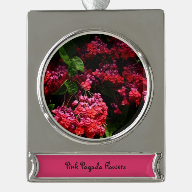 Pagoda Flowers Colourful Red and Pink Silver Plated Banner Ornament (Front)