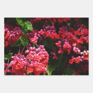 Pagoda Flowers Colourful Red and Pink Wrapping Paper Sheet