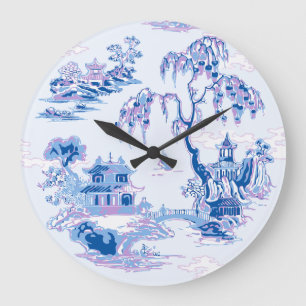 Pagoda Garden in Blue and Purple Large Clock