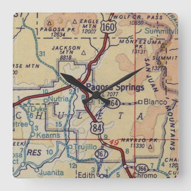 Pagosa Springs CO Vintage Map Square Wall Clock (Front)