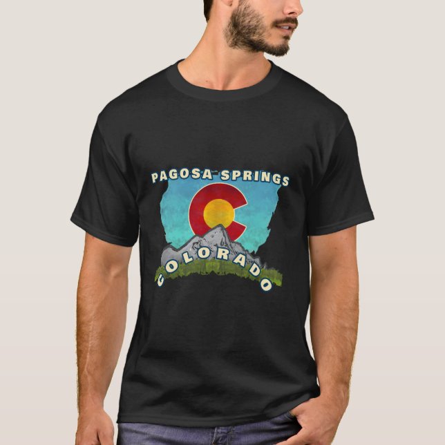 Pagosa Springs Colorado Mountain And Flag C T-Shirt (Front)