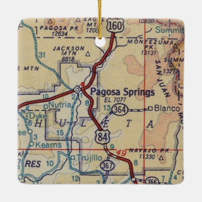 Pagosa Springs Vintage Map Ceramic Ornament (Back)