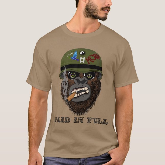 Paid in Full. Funny gorilla with cigar and helmet. T-Shirt (Front)