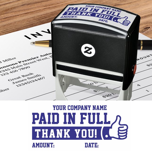 Paid in Full Thumbs up! Company Name PERSONALIZED Self-inking Stamp (Creator Uploaded)