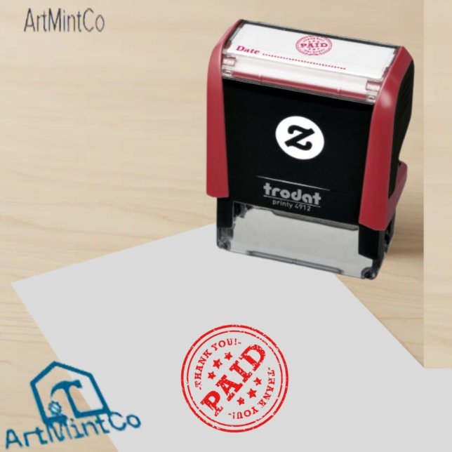 PAID Tall Date Check Number General Business Red Self-inking Stamp (Creator Uploaded)