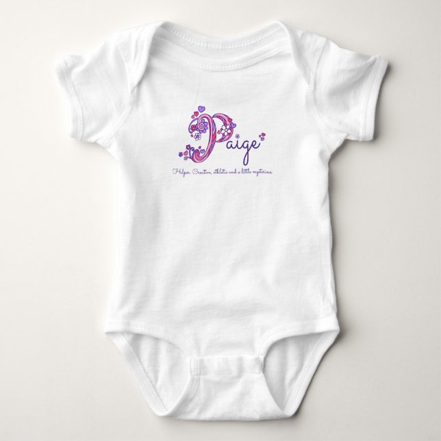 Paige P monogram name meaning hearts baby girl Bodysuit (Front)