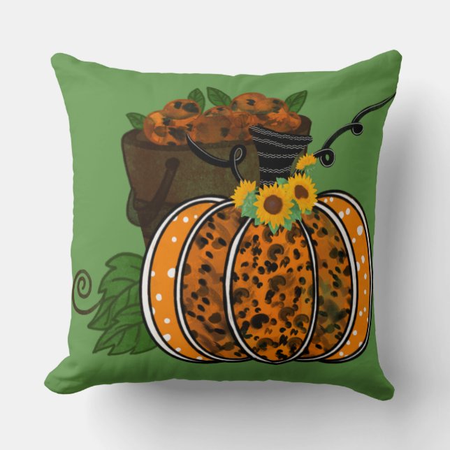Pail of Apples Orange Pumpkin Cushion (Front)
