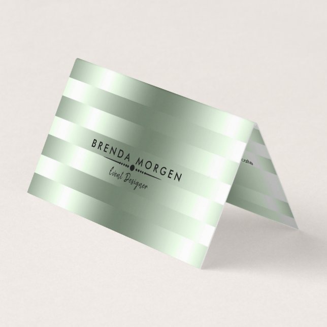 Pail Sage-green Stripes Pattern Business Card (Front)