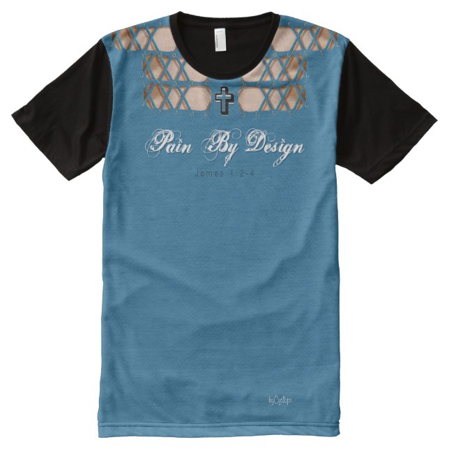Pain By Design  Faux Blue Lace-up All-Over Print T-Shirt (Front)