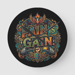 Pain is Gain – Fitness Motivation T-Shirt Round Clock