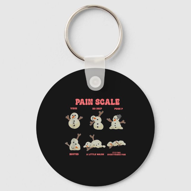 Pain Scale Funny Melting Snowman Christmas  Key Ring (Front)