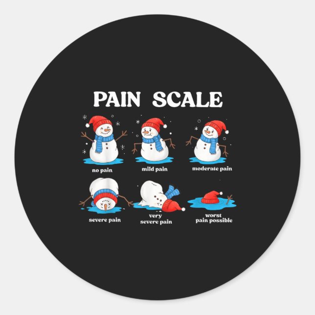 Pain Scale Snowman Funny Nurse Christmas Men Women Classic Round Sticker (Front)