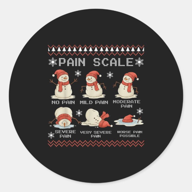 Pain Scale Snowman Pain Essment Trauma Nurse Ugly  Classic Round Sticker (Front)