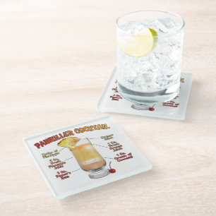 PAINKILLER Cocktail Recipe Art Glass Coaster