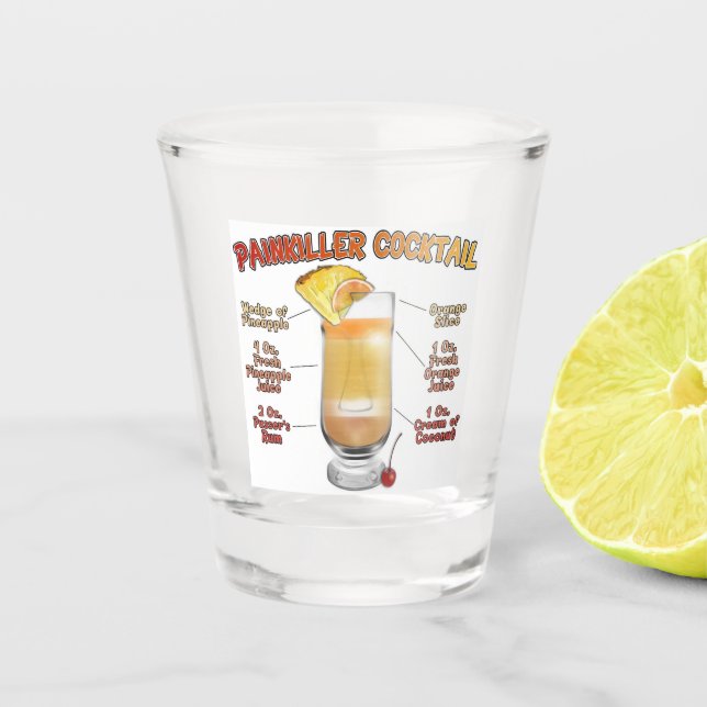 PAINKILLER Cocktail Recipe Art Shot Glass (Front)