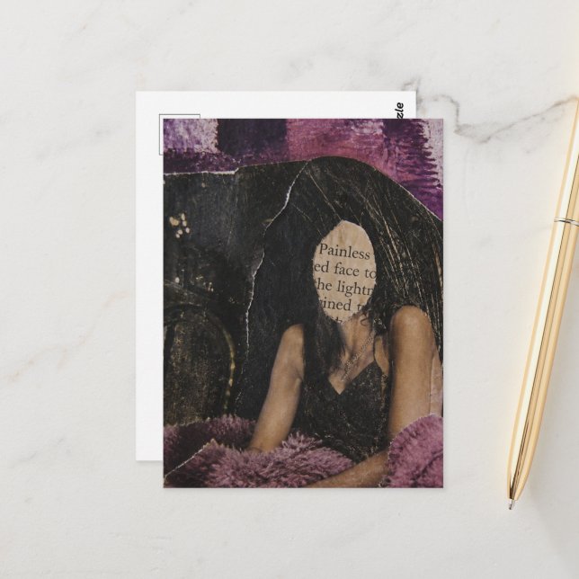 Painless Face Mixed Media Collage Postcard (Front/Back In Situ)