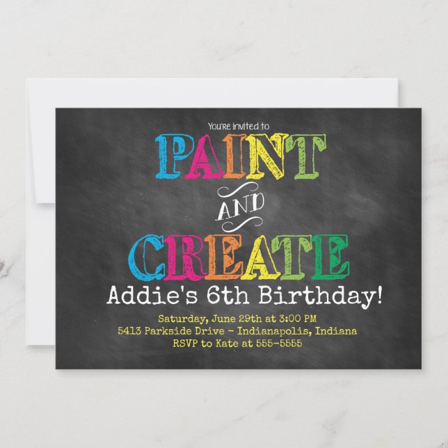 Paint and Create Chalkboard Birthday Invitation (Front)