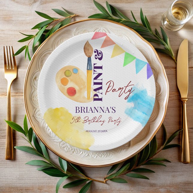 Paint and party art themed party monogrammed paper plate (Paint and party art themed birthday party monogrammed paper plates personalized art party plates)