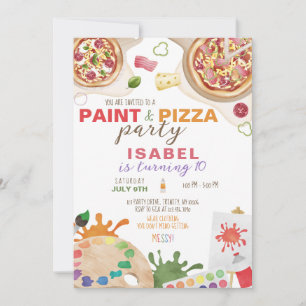 Paint and Pizza Birthday Party Invitation