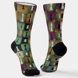 Paint and Print Chessboard and Chess Pieces patte Socks