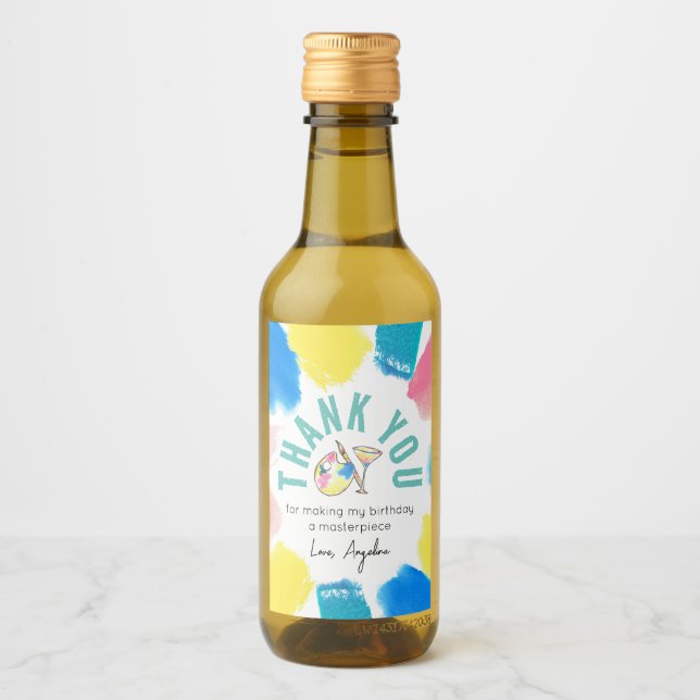 Paint and Sip Birthday Wine Party Favour Thank You Label (Front)