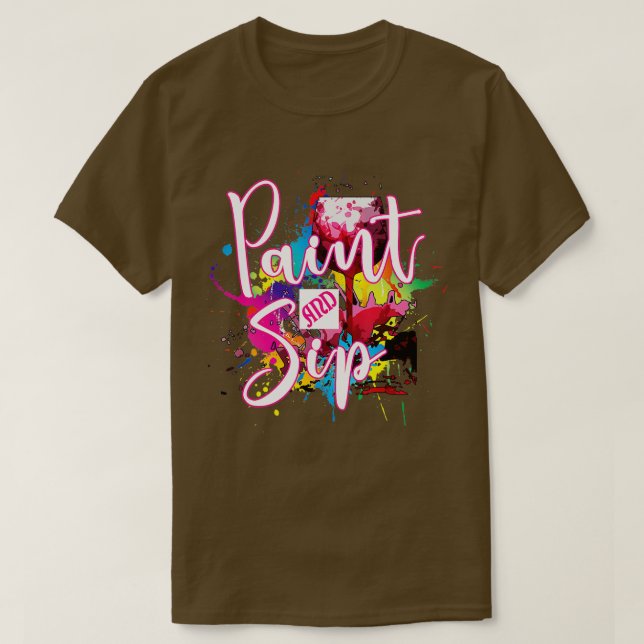 Paint and Sip Party Art Night Wine Canvas Novelty  T-Shirt (Design Front)