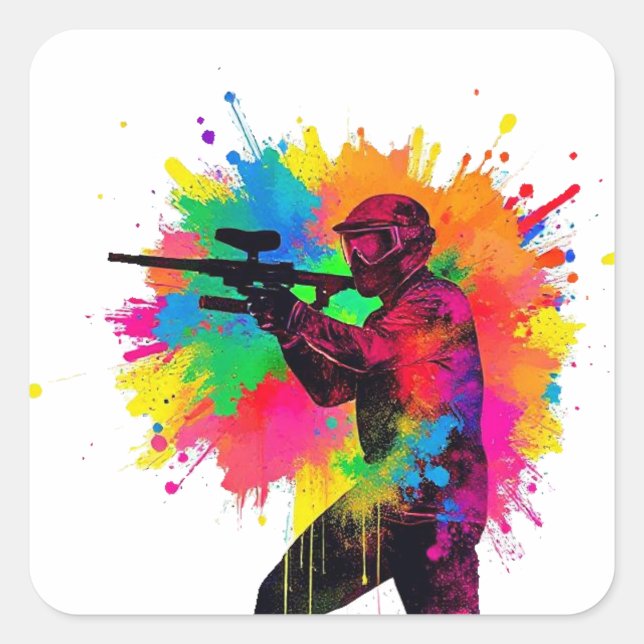 Paint Ball Logo Bright Colours Silhouette Splatter Square Sticker (Front)