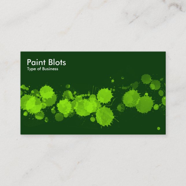 Paint Blots - Chartreuse on Dk Green Business Card (Front)