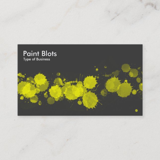Paint Blots - Yellow on Dk Grey Business Card (Front)