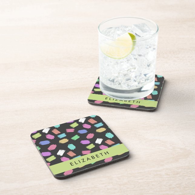 Paint Brush, Colourful Brush Strokes, Your Name Coaster (Right Side)