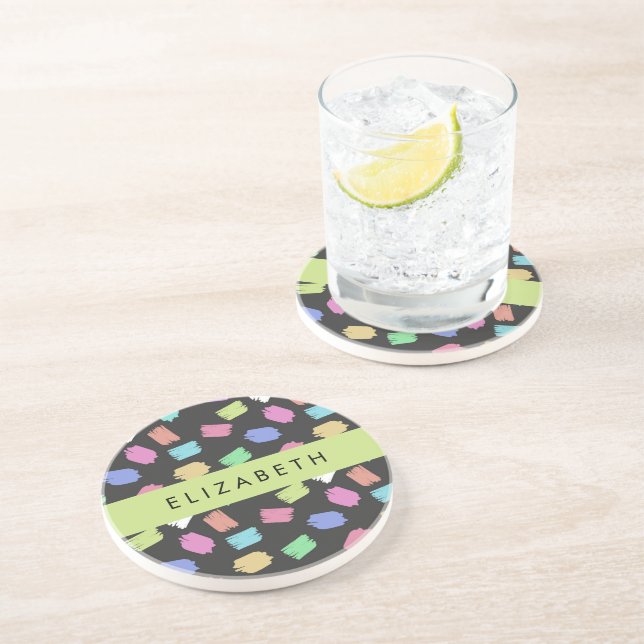Paint Brush, Colourful Brush Strokes, Your Name Coaster (Side)
